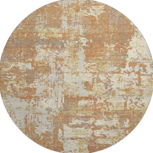 HomeRoots 8' Copper Ivory Gold Abstract Round Rug – Washable, UV-Protected, Stain-Resistant, Modern Design 679111