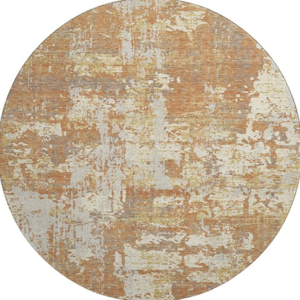 HomeRoots 8' Copper Ivory Gold Abstract Round Rug – Washable, UV-Protected, Stain-Resistant, Modern Design 679111