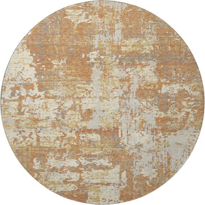 HomeRoots 8' Copper Ivory Gold Abstract Round Rug – Washable, UV-Protected, Stain-Resistant, Modern Design 679111