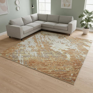 HomeRoots 8' X 10' Copper Ivory Gold Abstract Area Rug - Stylish, Washable, UV-Protected for High-Traffic Homes 679112