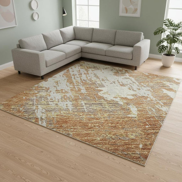 HomeRoots 8' X 10' Copper Ivory Gold Abstract Area Rug - Stylish, Washable, UV-Protected for High-Traffic Homes 679112