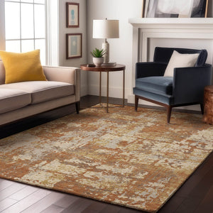HomeRoots 10' X 14' Copper Ivory Gold Abstract Area Rug - Washable, UV Protected, Durable for High-Traffic Areas 679114