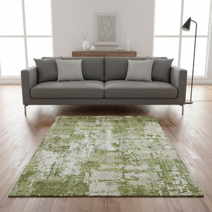 HomeRoots 5' X 8' Abstract Green and Ivory Area Rug - Washable, UV-Resistant, Durable for Homes with Pets & Kids 679116