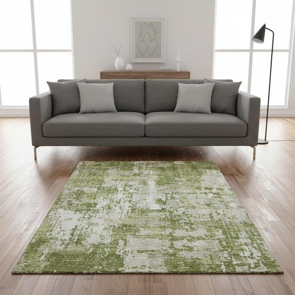 HomeRoots 5' X 8' Abstract Green and Ivory Area Rug - Washable, UV-Resistant, Durable for Homes with Pets & Kids 679116