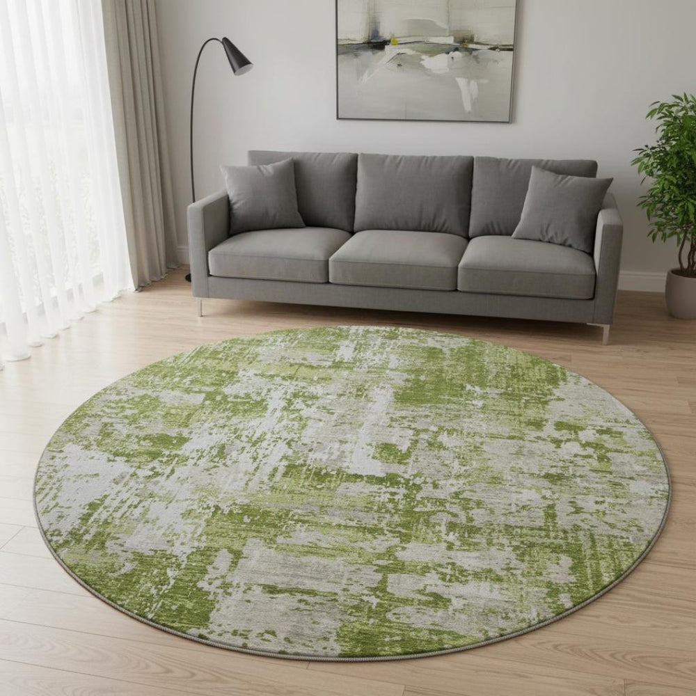 HomeRoots 8' Green And Ivory Abstract Washable Round Rug – Durable, Stylish, UV Protected for Every Room! 679117