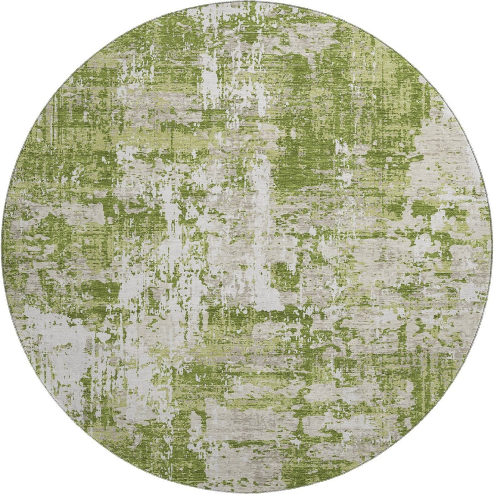 HomeRoots 8' Green And Ivory Abstract Washable Round Rug – Durable, Stylish, UV Protected for Every Room! 679117