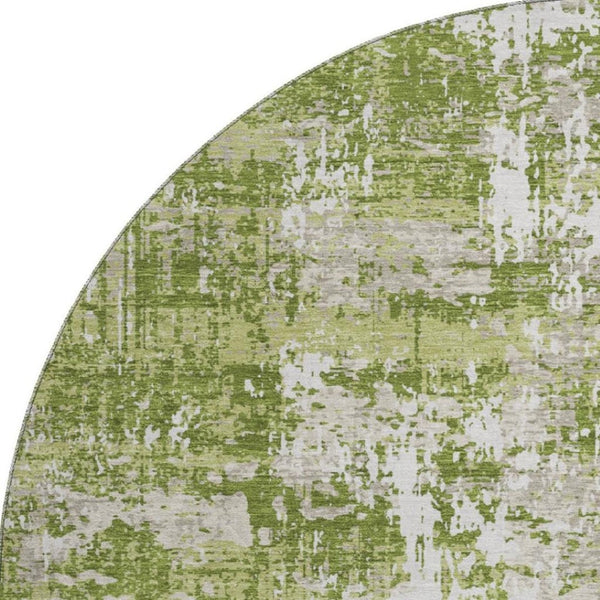 HomeRoots 8' Green And Ivory Abstract Washable Round Rug – Durable, Stylish, UV Protected for Every Room! 679117