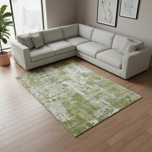 HomeRoots 8' X 10' Green and Ivory Abstract Area Rug – Stain Resistant, UV Protected, Perfect for Families & Pets 679118