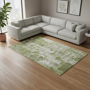 HomeRoots 9' X 12' Modern Green and Ivory Abstract Washable Area Rug with UV Protection for Busy Homes 679119