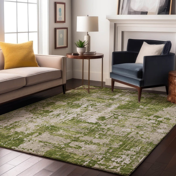 HomeRoots 9' X 12' Modern Green and Ivory Abstract Washable Area Rug with UV Protection for Busy Homes 679119