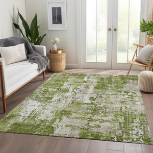 HomeRoots 9' X 12' Modern Green and Ivory Abstract Washable Area Rug with UV Protection for Busy Homes 679119