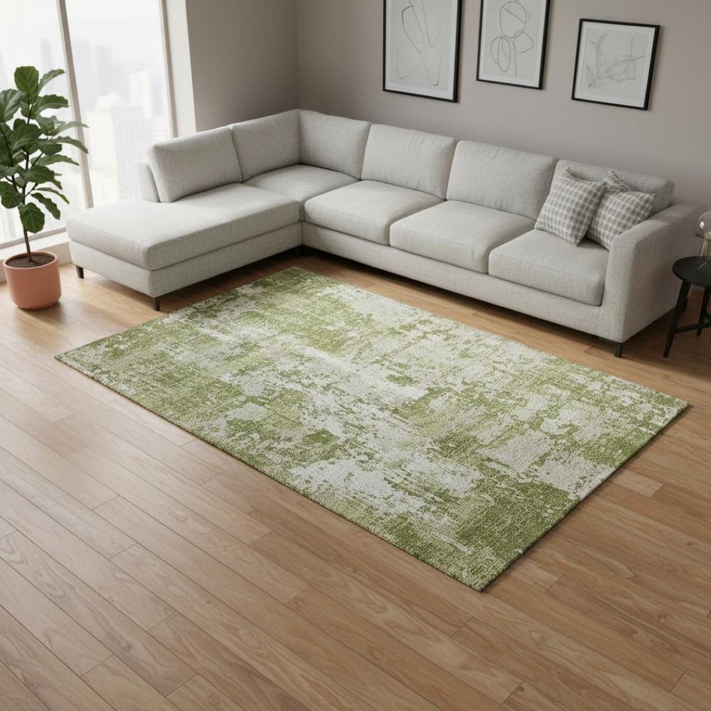 HomeRoots 10' Modern Green and Ivory Abstract Washable Area Rug with UV Protection for High-Traffic Homes 679120