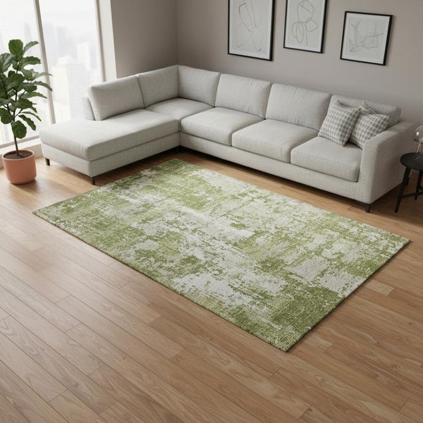 HomeRoots 10' Modern Green and Ivory Abstract Washable Area Rug with UV Protection for High-Traffic Homes 679120