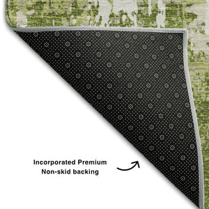 HomeRoots 10' Modern Green and Ivory Abstract Washable Area Rug with UV Protection for High-Traffic Homes 679120
