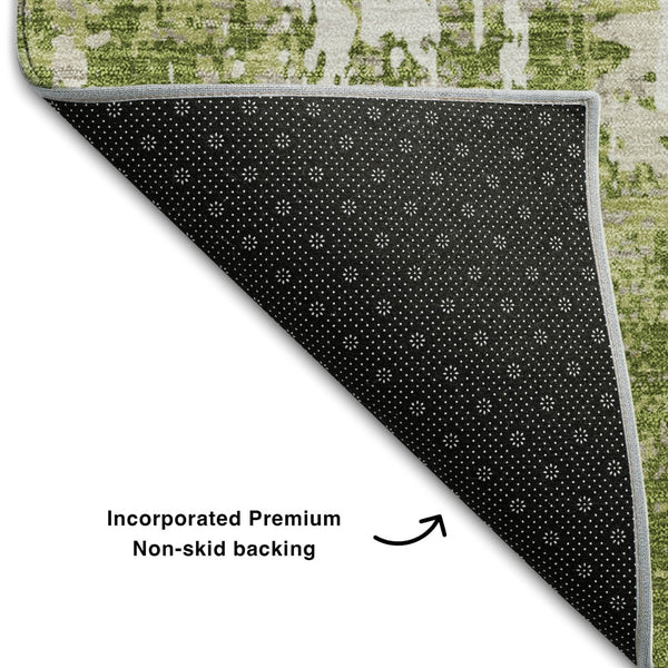 HomeRoots 10' Modern Green and Ivory Abstract Washable Area Rug with UV Protection for High-Traffic Homes 679120