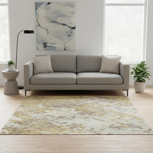 HomeRoots 5' X 8' Gold Taupe and Beige Abstract Area Rug - Washable, UV Protected, Stain Resistant Comfort 679122