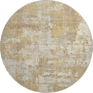 HomeRoots 8' Gold Taupe and Beige Abstract Round Rug - Washable, UV Protected, Perfect for Indoor & Outdoor Use 679123