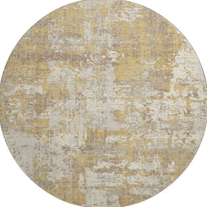 HomeRoots 8' Gold Taupe and Beige Abstract Round Rug - Washable, UV Protected, Perfect for Indoor & Outdoor Use 679123