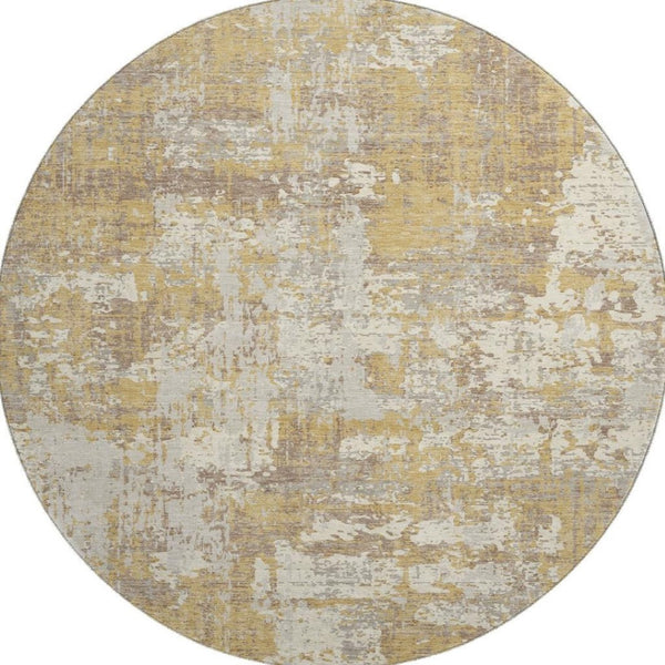 HomeRoots 8' Gold Taupe and Beige Abstract Round Rug - Washable, UV Protected, Perfect for Indoor & Outdoor Use 679123