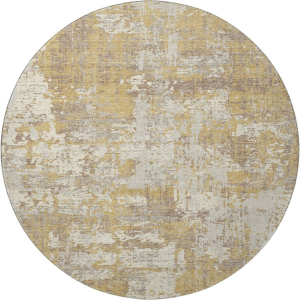 HomeRoots 8' Gold Taupe and Beige Abstract Round Rug - Washable, UV Protected, Perfect for Indoor & Outdoor Use 679123