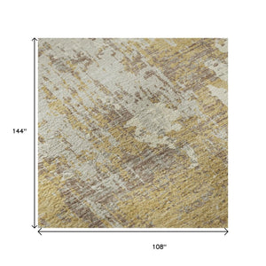 HomeRoots 9' X 12' Gold Taupe Abstract Washable Area Rug - UV Protected, Durable, Perfect for Family Homes! 679125