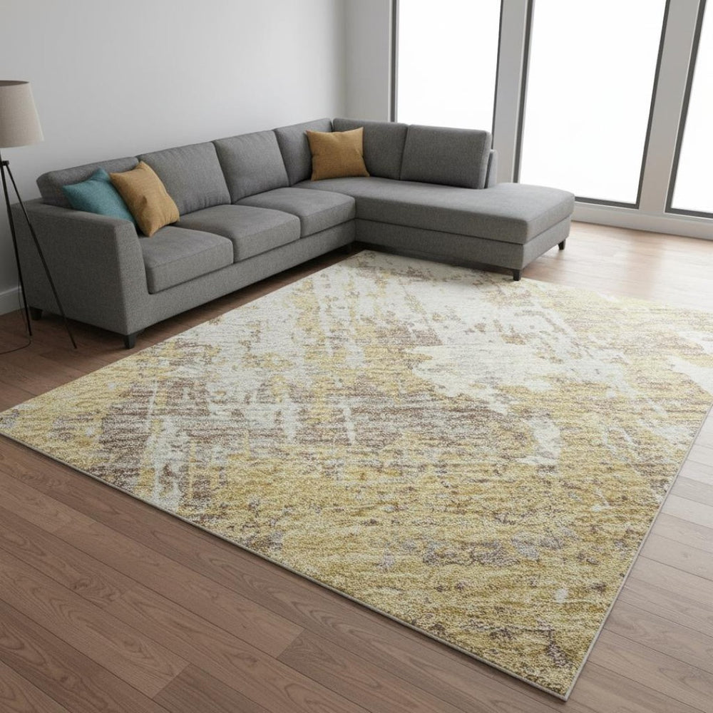 HomeRoots 9' X 12' Gold Taupe Abstract Washable Area Rug - UV Protected, Durable, Perfect for Family Homes! 679125