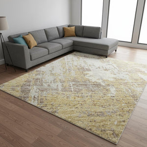 HomeRoots 9' X 12' Gold Taupe Abstract Washable Area Rug - UV Protected, Durable, Perfect for Family Homes! 679125