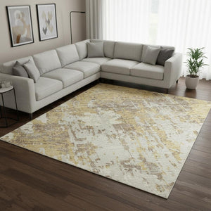 HomeRoots 10' Gold Taupe & Beige Abstract Area Rug - Washable, UV Protected, Perfect for Busy Homes & Pets 679126