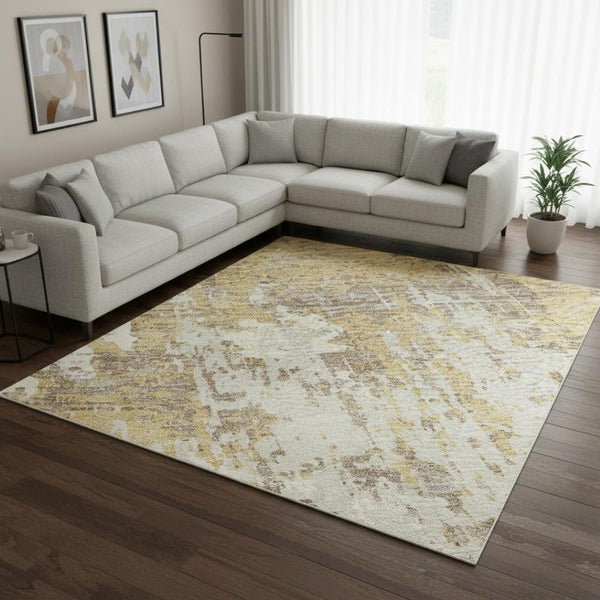HomeRoots 10' Gold Taupe & Beige Abstract Area Rug - Washable, UV Protected, Perfect for Busy Homes & Pets 679126