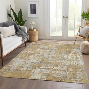 HomeRoots 10' Gold Taupe & Beige Abstract Area Rug - Washable, UV Protected, Perfect for Busy Homes & Pets 679126