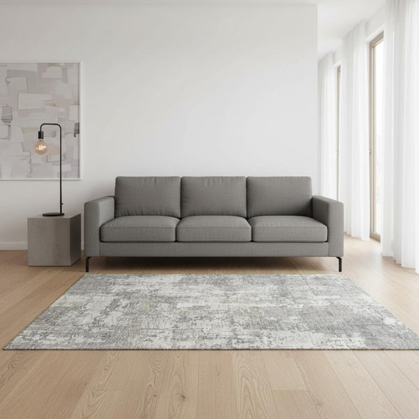 HomeRoots 5' X 8' Gray And Ivory Abstract Area Rug - Stylish, Washable, UV-Protected, Ideal for High-Traffic Areas 679128