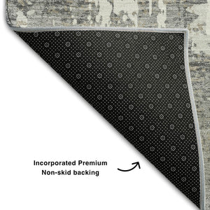 HomeRoots 5' X 8' Gray And Ivory Abstract Area Rug - Stylish, Washable, UV-Protected, Ideal for High-Traffic Areas 679128