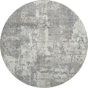 HomeRoots 8' Gray And Ivory Abstract Round Rug - Washable, UV-Protected, Stain-Resistant, Modern Design 679129