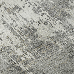 HomeRoots 8' Gray And Ivory Abstract Round Rug - Washable, UV-Protected, Stain-Resistant, Modern Design 679129