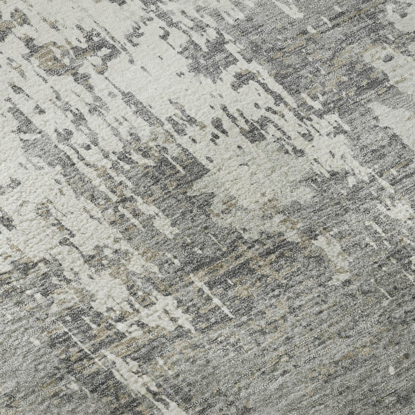 HomeRoots 8' Gray And Ivory Abstract Round Rug - Washable, UV-Protected, Stain-Resistant, Modern Design 679129