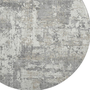 HomeRoots 8' Gray And Ivory Abstract Round Rug - Washable, UV-Protected, Stain-Resistant, Modern Design 679129