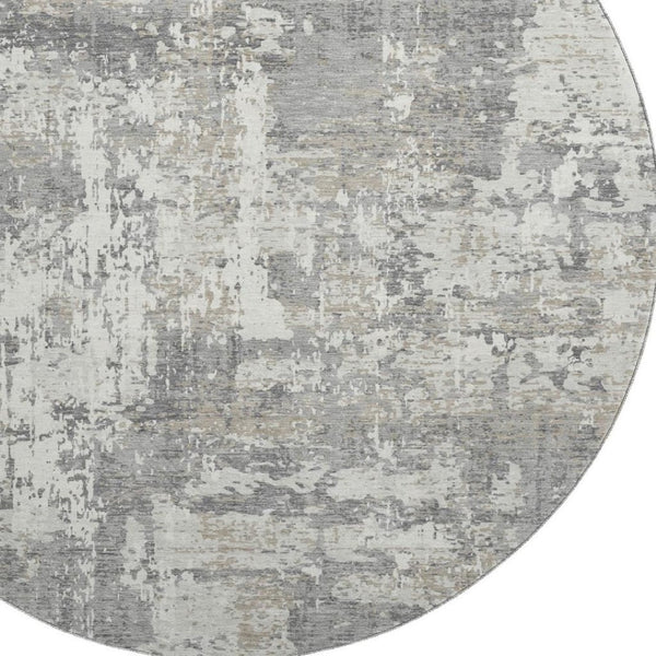 HomeRoots 8' Gray And Ivory Abstract Round Rug - Washable, UV-Protected, Stain-Resistant, Modern Design 679129