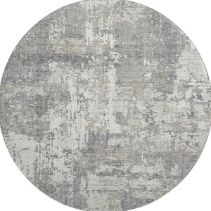 HomeRoots 8' Gray And Ivory Abstract Round Rug - Washable, UV-Protected, Stain-Resistant, Modern Design 679129