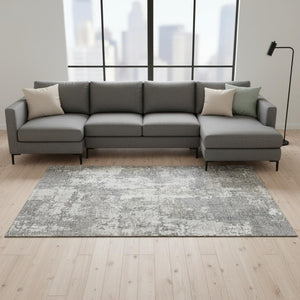 HomeRoots 10' X 14' Gray And Ivory Abstract Area Rug - Washable, UV Resistant, Ideal for Busy Homes & Spaces 679132