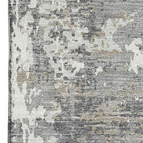 HomeRoots 10' X 14' Gray And Ivory Abstract Area Rug - Washable, UV Resistant, Ideal for Busy Homes & Spaces 679132
