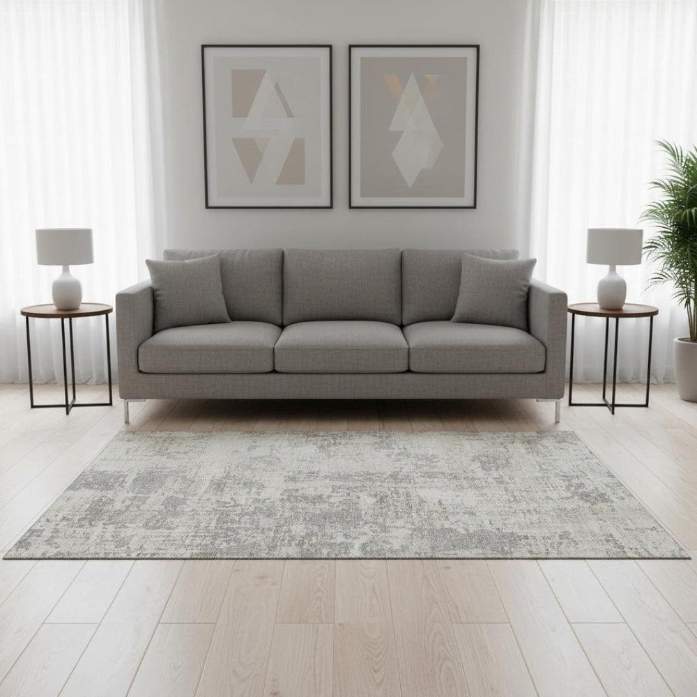HomeRoots 5' X 8' Washable Ivory and Gray Abstract Area Rug with UV Protection for Stylish Everyday Living 679134
