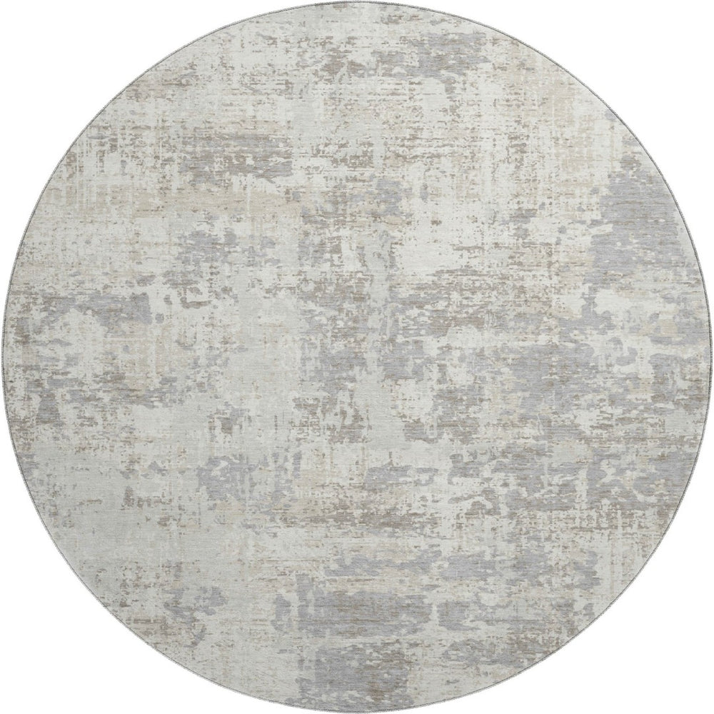 HomeRoots 8' Ivory and Gray Abstract Round Rug – Washable, UV Protected, Durable, Stylish for Busy Homes 679135