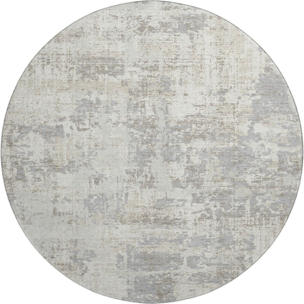 HomeRoots 8' Ivory and Gray Abstract Round Rug – Washable, UV Protected, Durable, Stylish for Busy Homes 679135