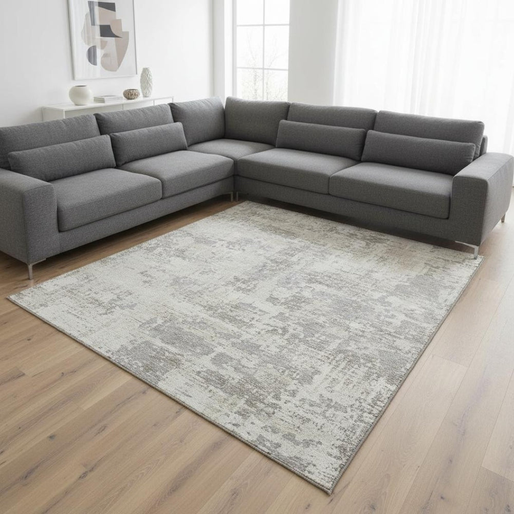 HomeRoots 8' X 10' Ivory and Gray Abstract Area Rug - Stylish, Washable, Durable Design with UV Protection! 679136