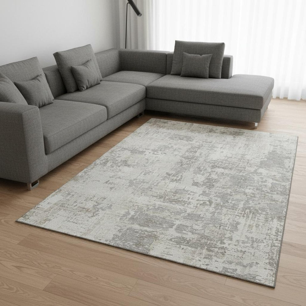 HomeRoots 9' X 12' Ivory And Gray Abstract Area Rug - Washable, UV Protected, Stain Resistant, Durable Design 679137