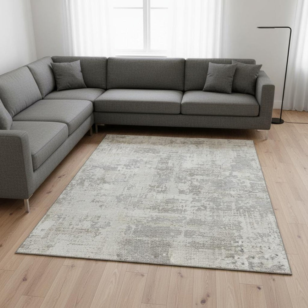 HomeRoots 10' X 14' Ivory and Gray Abstract Area Rug - Stylish, Washable, UV-Protected for Modern Living Spaces 679138