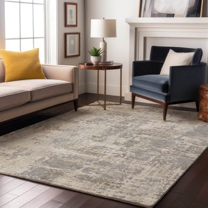 HomeRoots 10' X 14' Ivory and Gray Abstract Area Rug - Stylish, Washable, UV-Protected for Modern Living Spaces 679138