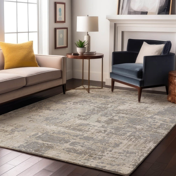 HomeRoots 10' X 14' Ivory and Gray Abstract Area Rug - Stylish, Washable, UV-Protected for Modern Living Spaces 679138