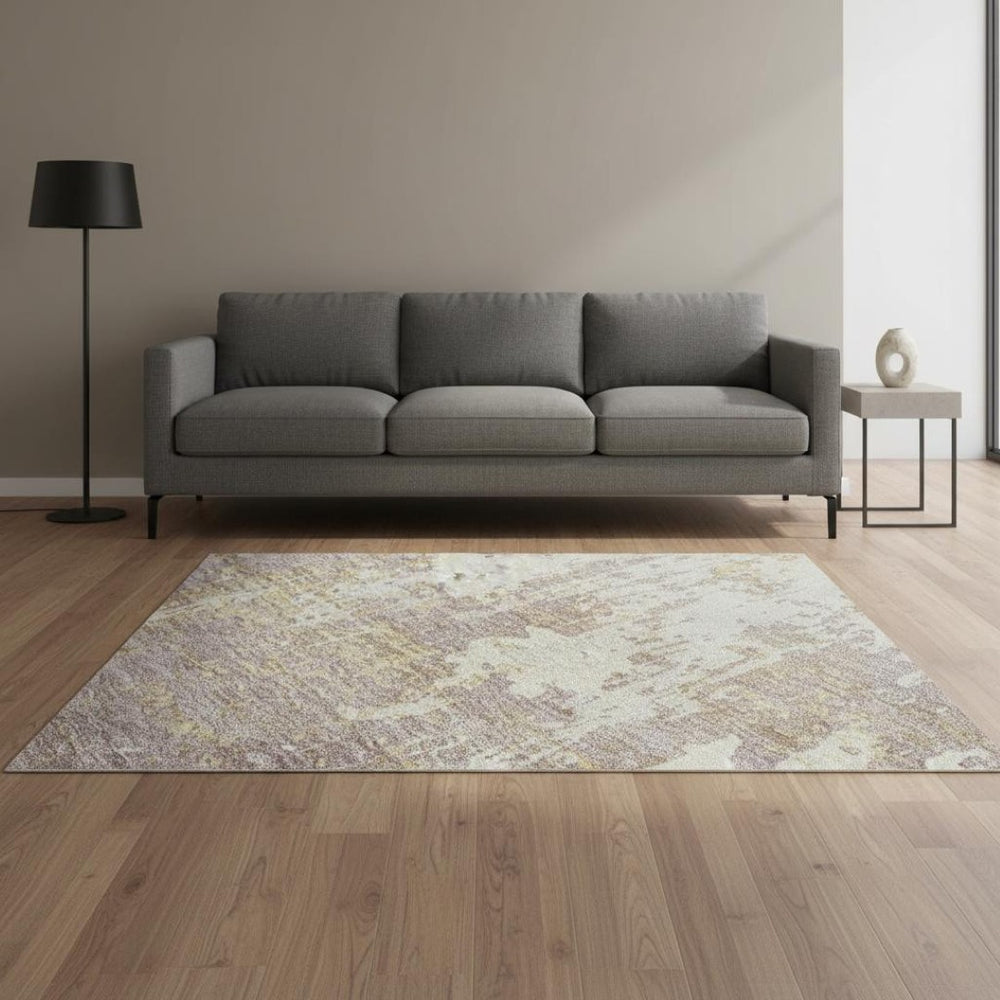 HomeRoots 5' X 8' Abstract Area Rug in Lavender, Gold & Ivory – Washable, UV Protected, Ideal for Any Room 679140