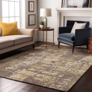 HomeRoots 5' X 8' Abstract Area Rug in Lavender, Gold & Ivory – Washable, UV Protected, Ideal for Any Room 679140